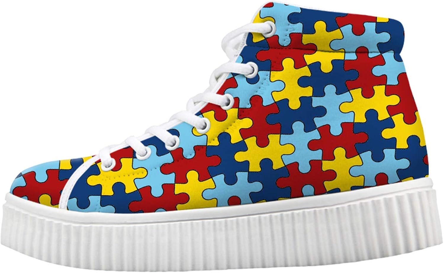 Autism Awareness Puzzle Wedge Sneakers for Women Fashion