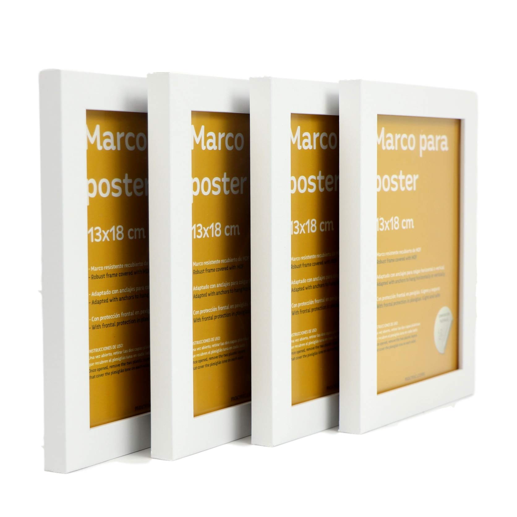 Nacnic Robust Classic photo frame to protect and display photos, diplomas, billboards, posters, pictures... Frames in different sizes and colours. White, size 13x18 cm