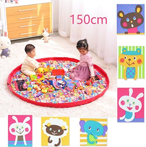 ZAMI 60 Inch Cute Animal Pattern Children's Play Mat,Lego Toys Storage Bag With Strong Drawstring Perfect for Nursery Storage and Organization (Red)