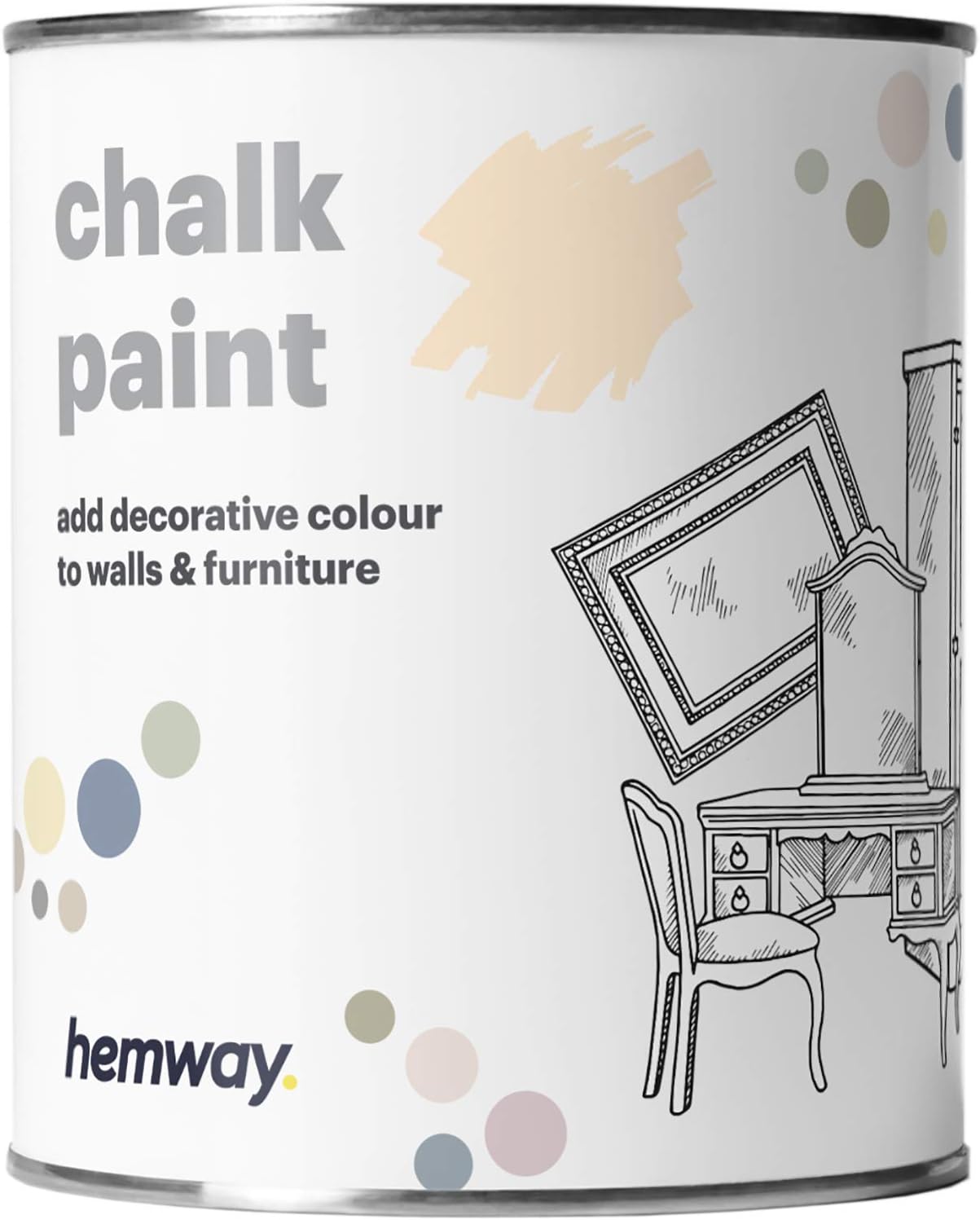 Hemway Chalk Paint Warm Shade White Furniture Paint 1L, Matt Finish Shabby Chic, Chalk Furniture & Walls, Quick Dry & 1 Coat