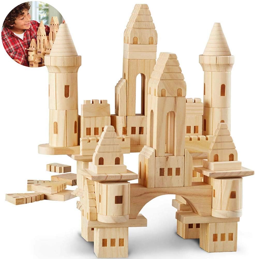 Wood Castle Blocks, Medieval Knights & Princesses Wooden Castle Building Blocks Spark Your Child's Imagination & Develop Essential Skills, Durable and Safe Construction Blocks, Great Gift