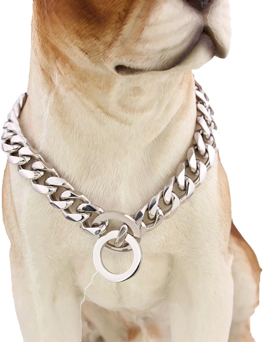 GZMZC Dog Chain Collar High Polished Stainless Steel Cuban Link Strong Heavy Duty Chew Proof Walking Training Chain Leash Collar for Small Dogs(12mm, 12")