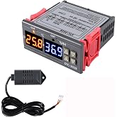 STC-3028 Temperature Controller 12V Temperature and Humidity Controller Meter with Integrated Sensor Dual Digital Display Thermometer Hygrometer Incubator Controller