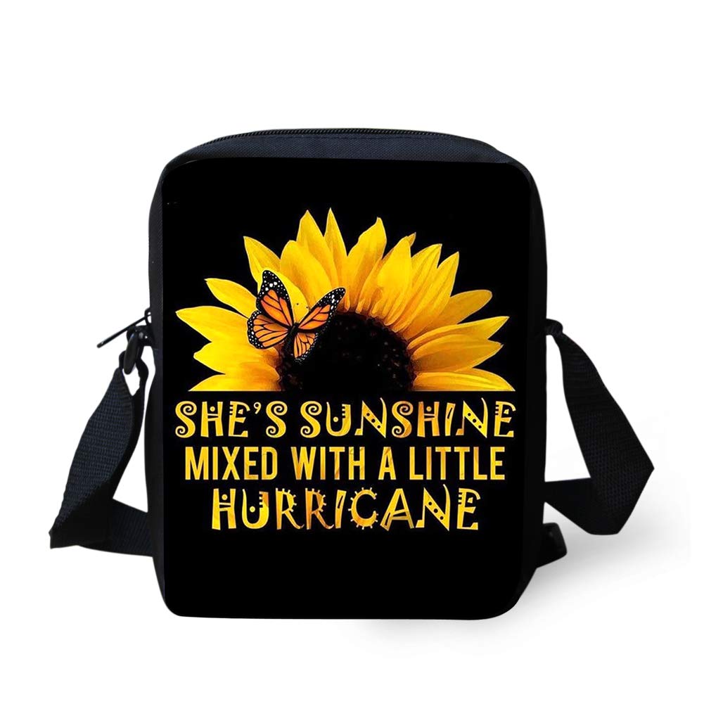 Biyejit Sunflower Messenger Bags Cross Body Bag for Kids Girls She's Sunshine Mixed With A Little Hurricane Sling Backpack Phone Purse Wallet