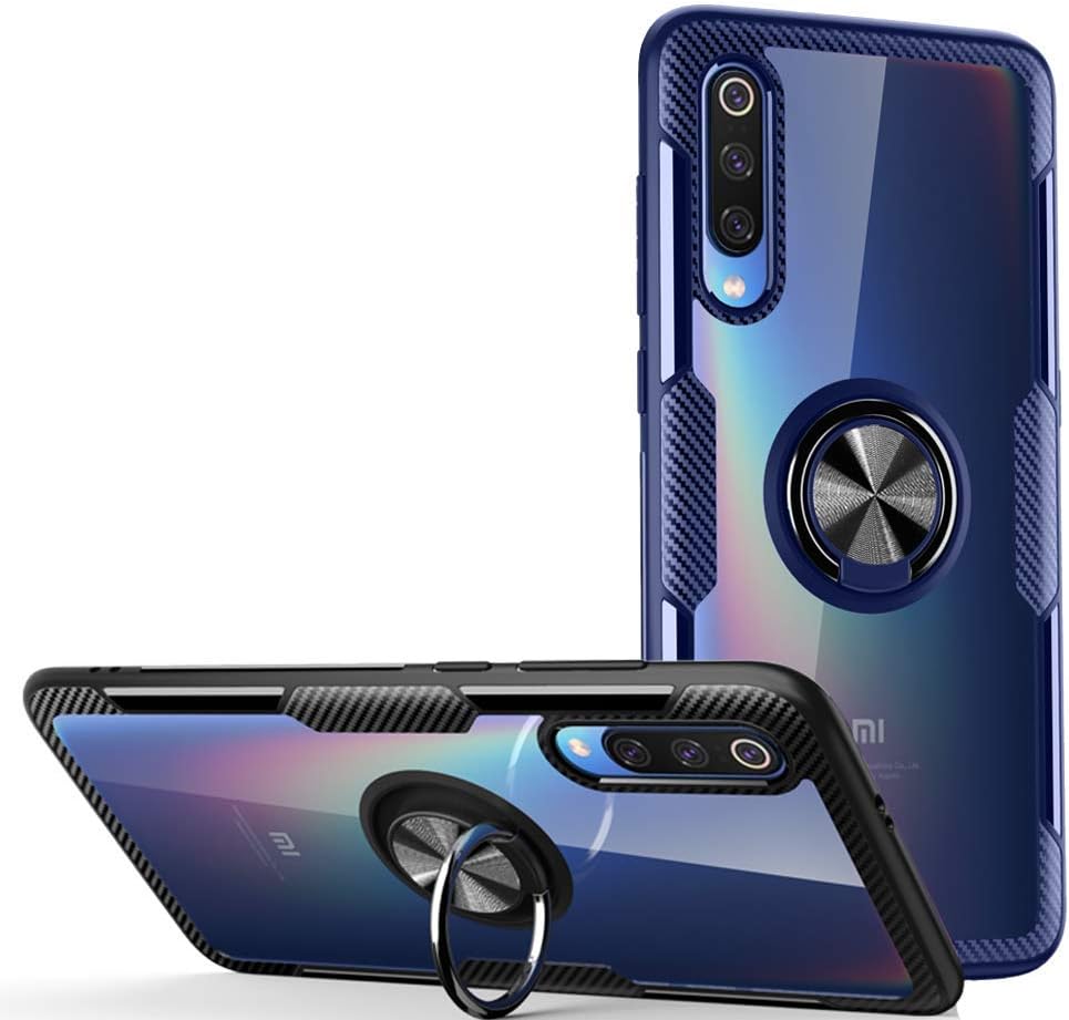 POBIN for Huawei Honor 8X Max case,360 Degree Rotating Finger Ring Grip Holder Stand,Eransparent PC Back cover and TPU Bumper Impact Resistant Protection case for Xiaomi 8 SE-Navy blue