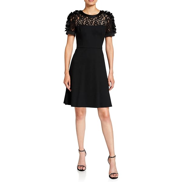 green emerald velvet dress Focus by Shani — Embroidered Lace Fit & Flare Dress in Ivory main image 1