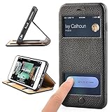 iPhone 6 leather case,iPhone 6s flip case,[KICKSTAND] ZVE [Shockproof] Ultra Thin Stand Window Open Protective Case Cover for apple iPhone 6/6s 4.7 black