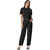 AFITNE Women’s 2 Piece Lounge Set Short Sleeve Top and Wide Leg Pants Vacation Outfits Travel Casual Matching Tracksuits