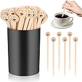 100 PCS Coffee Stirrer and Holder Set 6 inch Wooden Coffee Stirrers with Round Ends Disposable Coffee Stir Sticks Beverage Stirrer Sticks Plastic Drink Stirrer Holder for Cafe Drink Stations Bar