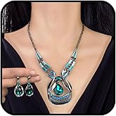 sunglnl Necklace And Earring Sets For Women, Chunky Long Necklaces With Blue Cubic Zirconia Pendant Butterfly Boho Jewelry Gift