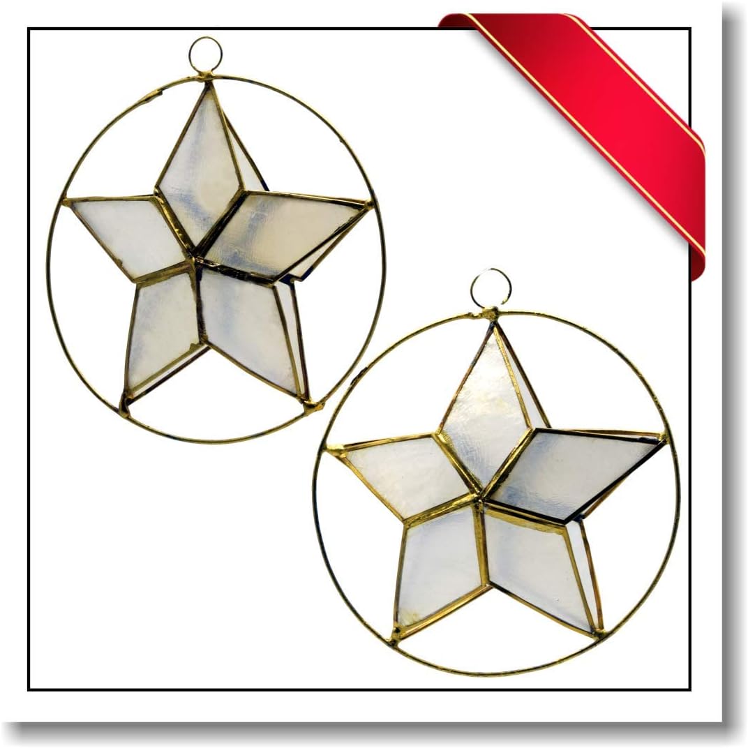 Innovatronix 2 Pieces Handmade Capiz Shell Star Ornament - Diameter 3.75 to 4 Inches - Christmas Tree Decoration | White (Clear)