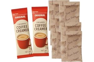 Coffee Creamer and Raw Sugar Single Serv Packets Bundle - 100 Raw Sugar packets & 100 Coffee Original Cream Powder Enhancer -