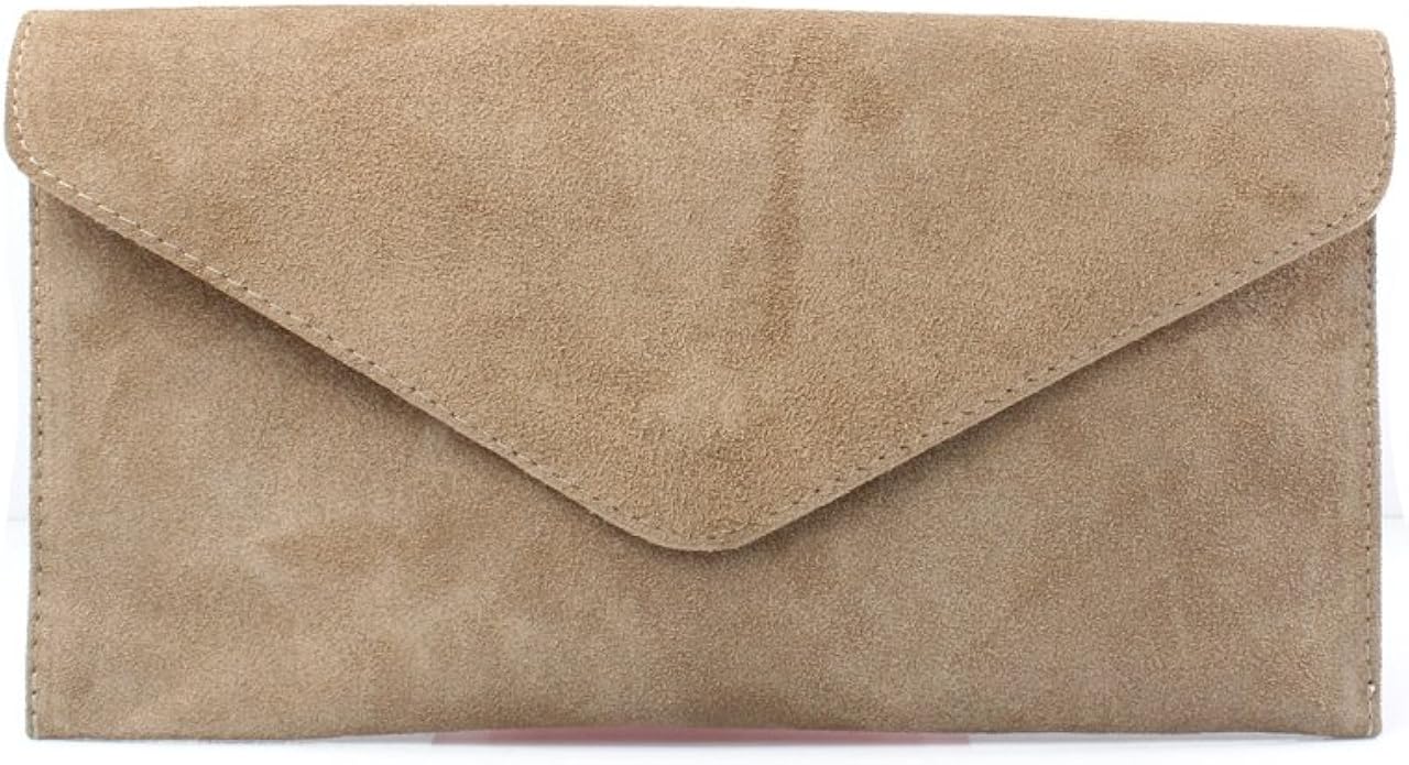 beige suede clutch bag