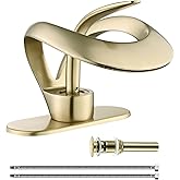 Elegant Bathroom Sink Faucet Single Hole,AUU Waterfall Brushed Gold Vanity Sink Faucet Solid Brass,Single Handle Lavatory Basin Tap with Pop Up Drian Deck Plate Supply Line (Brushed Gold, Short)