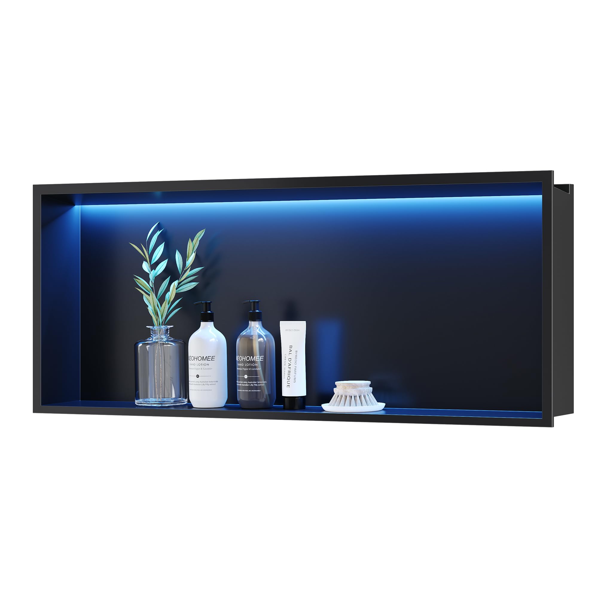 Photo 1 of Neohomee RGB LED Light Shower Niche, Matte Black 30X12 in Stainless Steel Wall Niche with Remote Control, Waterproof No Tile Needed Wall Niche for Bathroom Storage Over Mount Installation