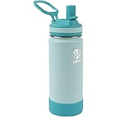 Takeya Actives Kids Water Bottle 16 oz Stainless Steel Double Wall Insulation BPA-Free Leakproof Straw Lid Easy Carry Handle Reusable Ideal for Boys and Girls, School, Sports - Surfer / Lagoon