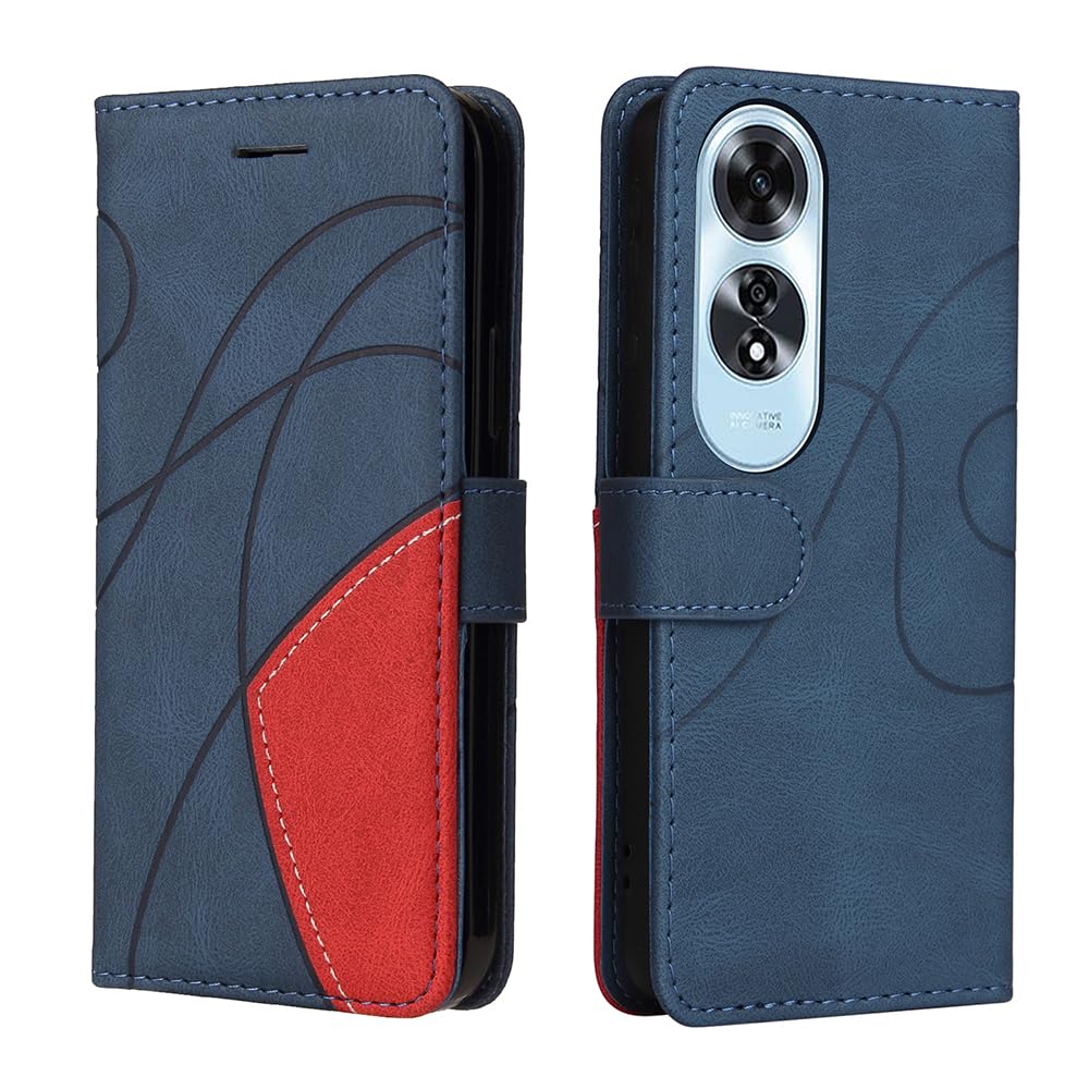 XINNI Protective Phone Case for OPPO A60 4G, PU/TPU Vintage Flip Leather Shockproof Cover Magnetic Book Style Wallet, Blue — image 1