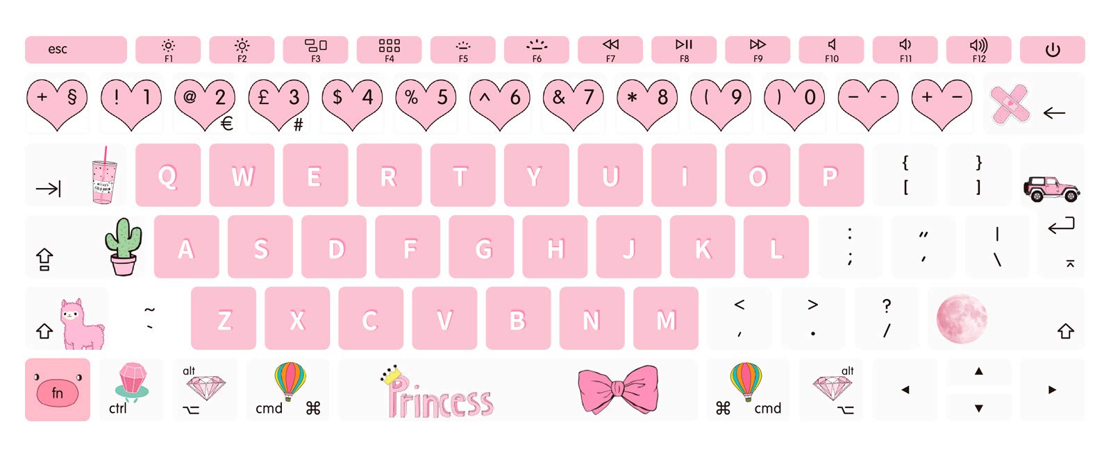 MMDW Silicone Keyboard Cover for MacBook Pro 13 Inch 2017 & 2016 Release A1708 No Touch Bar & for MacBook 12 Inch A1534 Protective Skin (EU Layout),Pink Princess