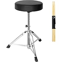 Drum Throne Drum Stool Padded Seat 15"-21.6" Height Adjustable Round Top Drum Chair with Sturdy Tripod Base, Anti-Slip Rubber