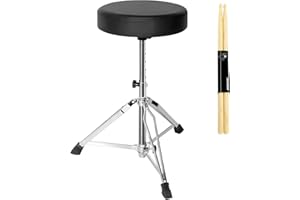 Drum Throne Drum Stool Padded Seat 15"-21.6" Height Adjustable Round Top Drum Chair with Sturdy Tripod Base, Anti-Slip Rubber
