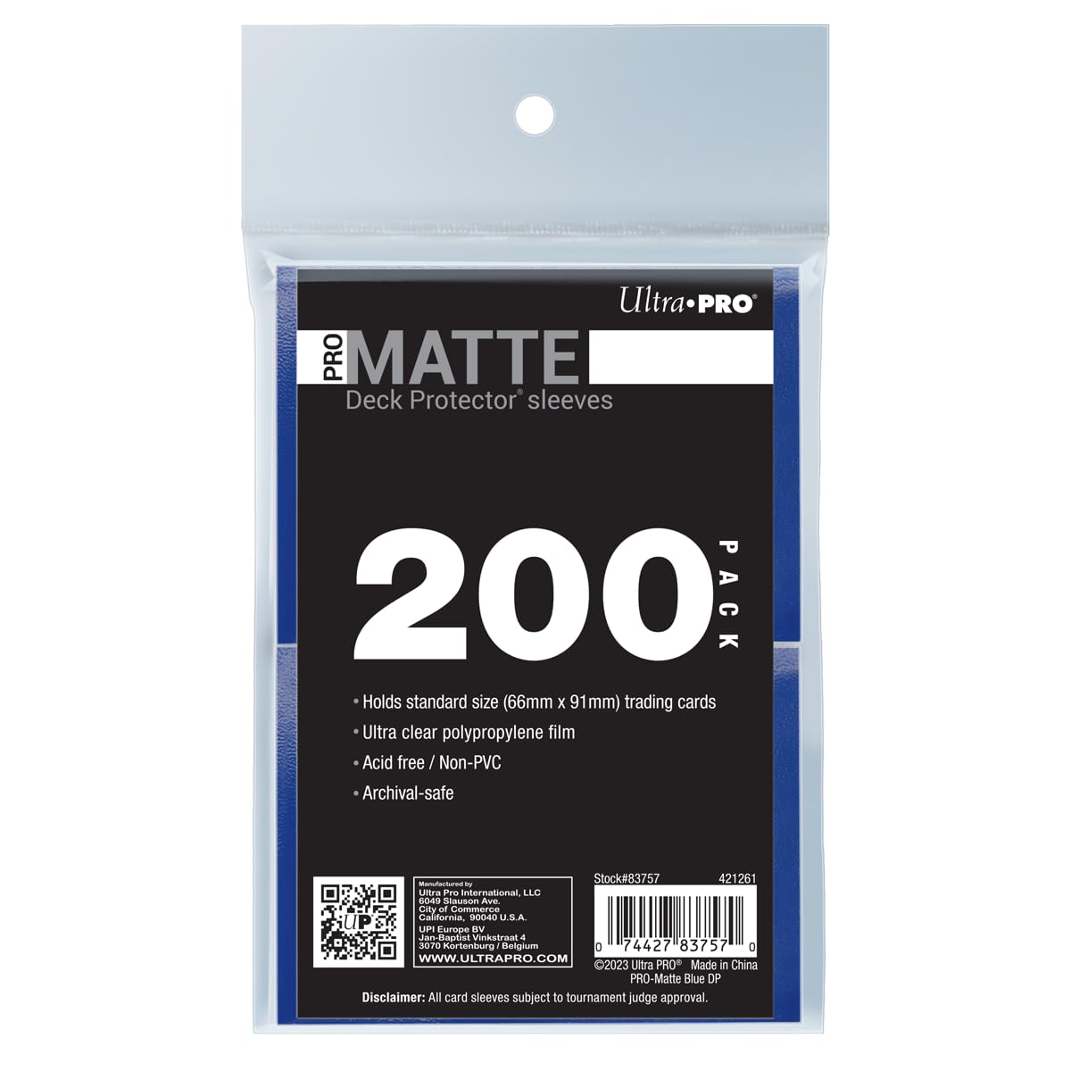 Ultra PRO - 200ct Blue PRO-Matte Standard Card Sleeve Deck Protector, Protect & Store Collectible Cards, Sports Cards, MTG, D&D Cards, Sized to Fit Standard Size Cards, High Clarity Matte Finish