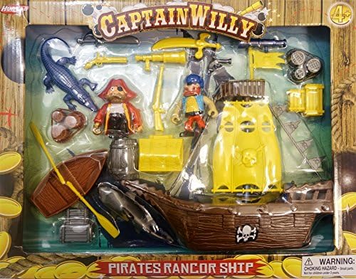 Pirate Ship Boat with Gun Sword Telescope Treasure Chest Shark Crocodile Aligator Action Figures Educational Pretend Adventure Captain Willy