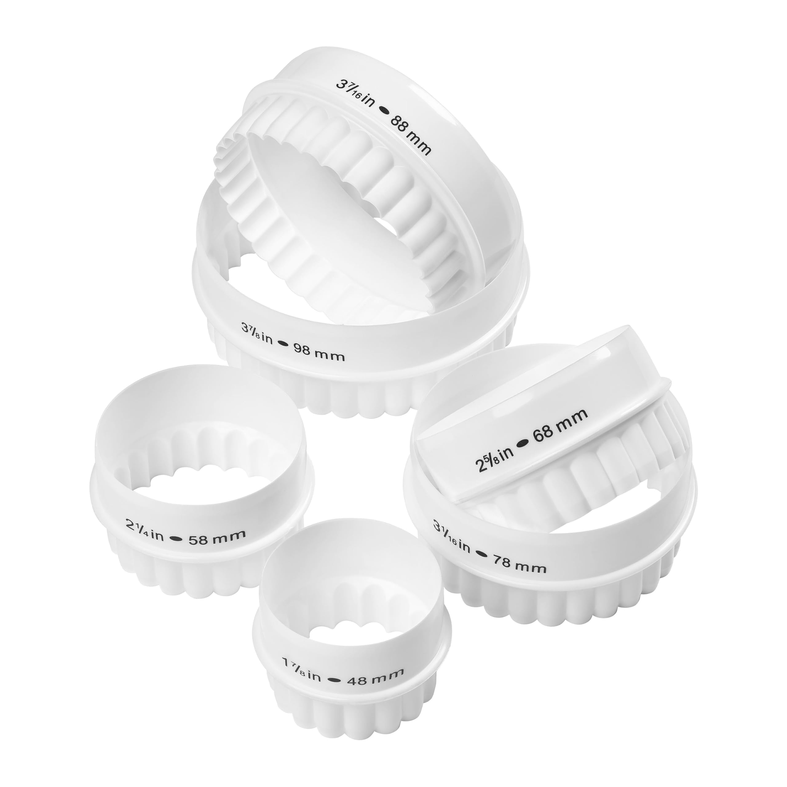 Tala Reversible Pastry and Cookie Cutters, Perfect for Pastry, Cookie Dough, Biscuits, Scones and Many More, Double Edged for Both Fluted and Straight Cut, 6 Pieces with Sizes from 48mm to 98mm