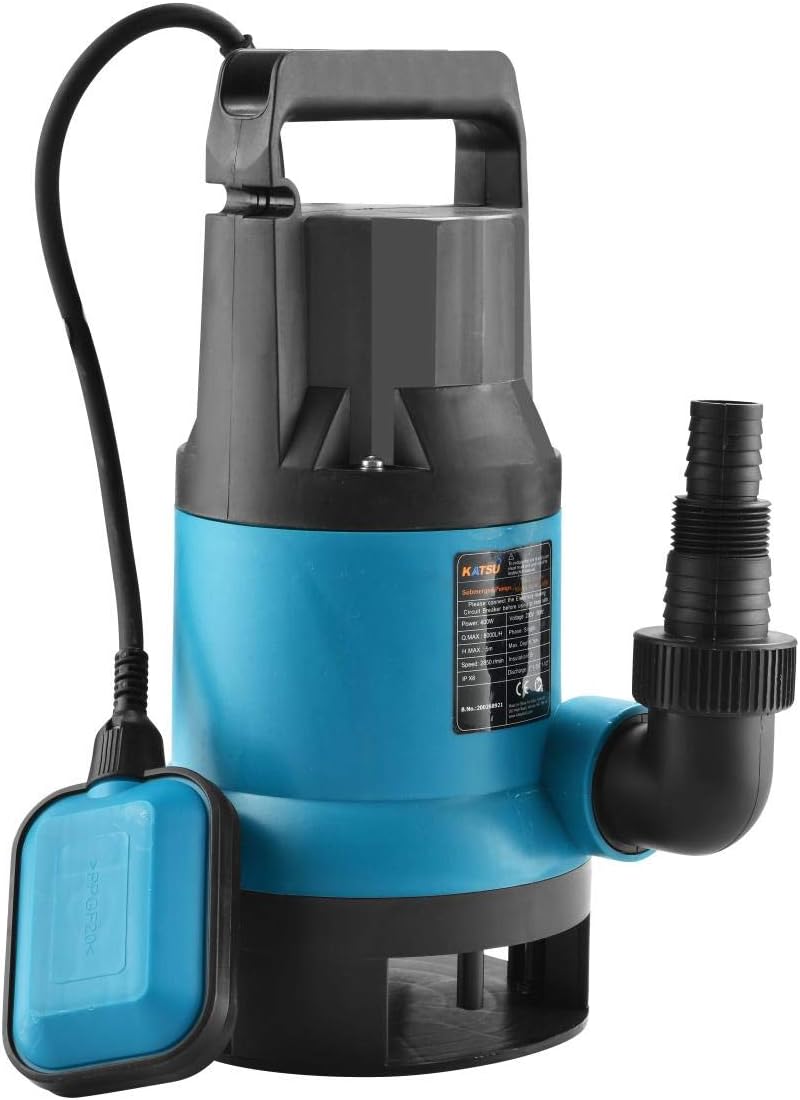 KATSU 750W Portable Submersible Pump for Clean and Dirty Water for Garden Pond Pools, Ditches + Float Switch