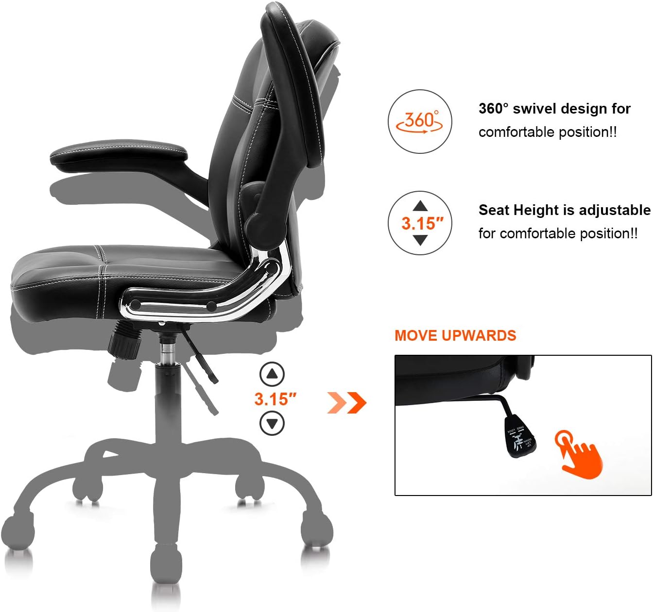 Mid-Back Ergonomic Office Faux PU Leather Chair Executive Computer Desk Chairs Managerial Executive Chairs: Furniture & Decor