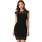 Allegra K Lace Dress for Women's Cap Sleeve Allover Floral Formal Stretch Knit Bodycon Dress