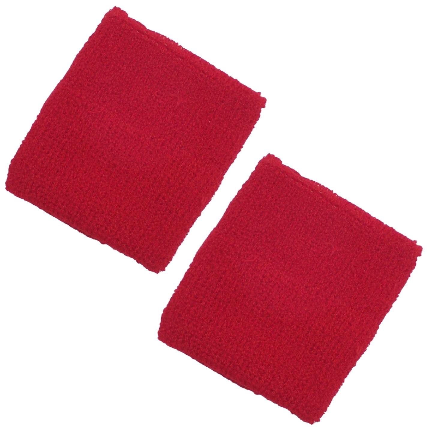 Topkids Accessories 2pcs Unisex Wrist Sweatbands for Exercise Wristbands, Sweat Bands for Kids & Adults, Tennis & Sports Band for Girls & Men Sweatbands, Colourful Fitness Armbands (Red)