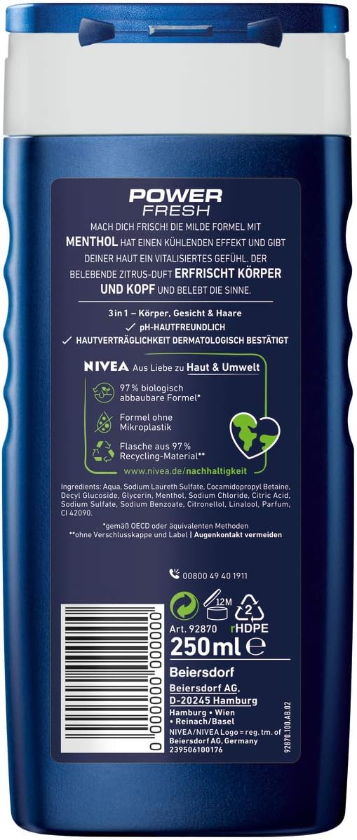 Nivea - Shower Gel For Men Power Fresh - 250 ml, 250 ml (Pack of 1) - Image 3