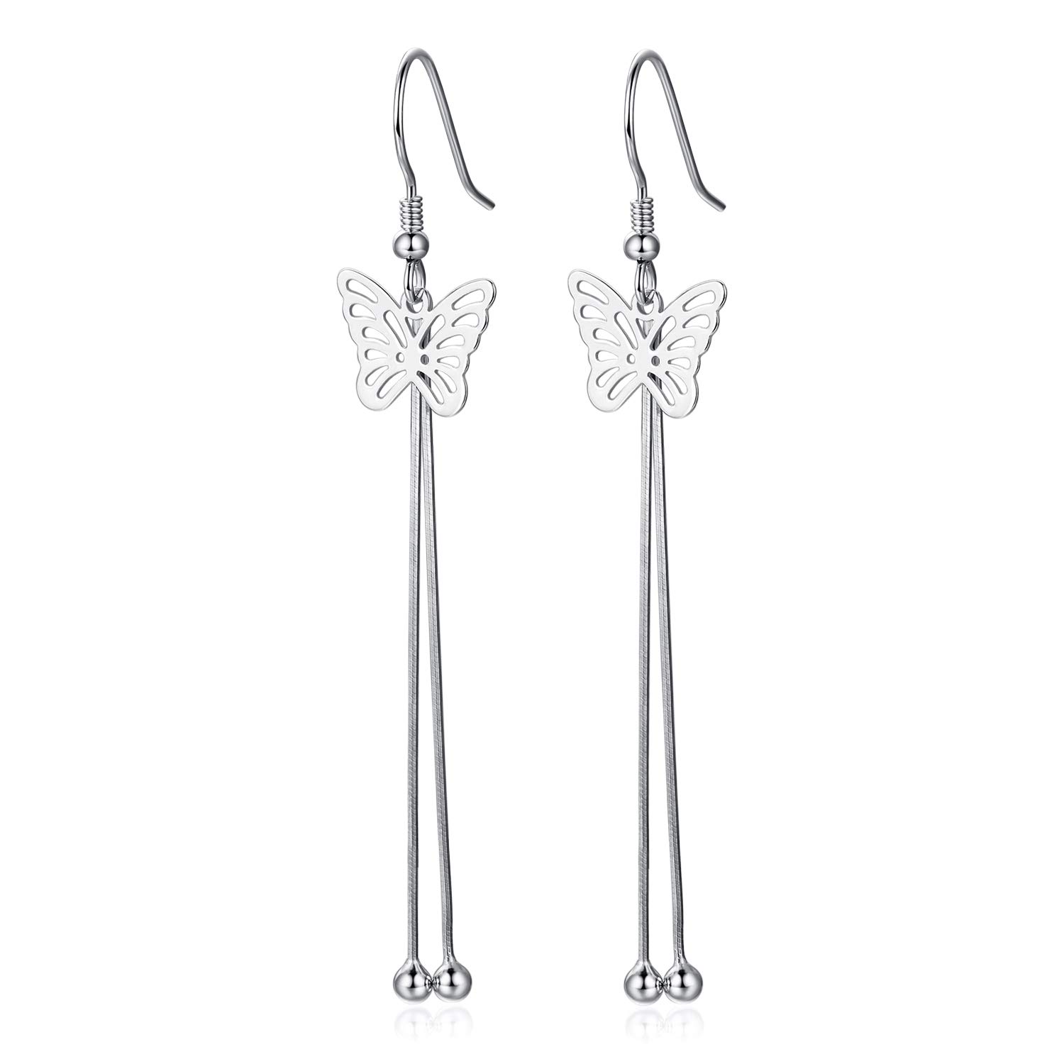 925 Sterling Silver Dangle Earrings Butterfly Earrings for Women Girls Fish Hook Chain Drop Earrings