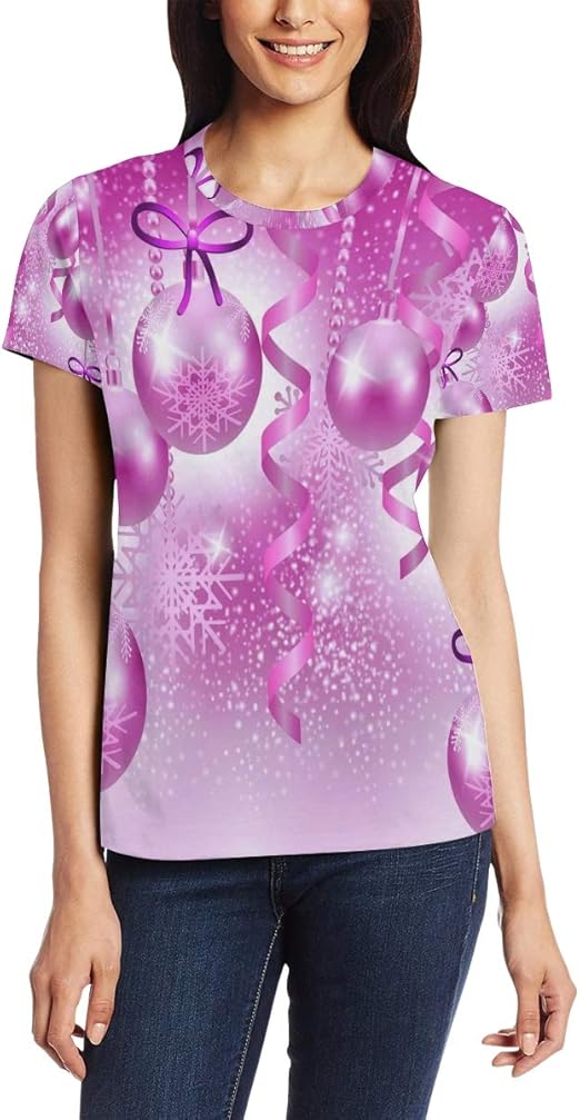 Christmas Holiday Sparkles Ribbon Women's Casual TShirt Short Sleeve