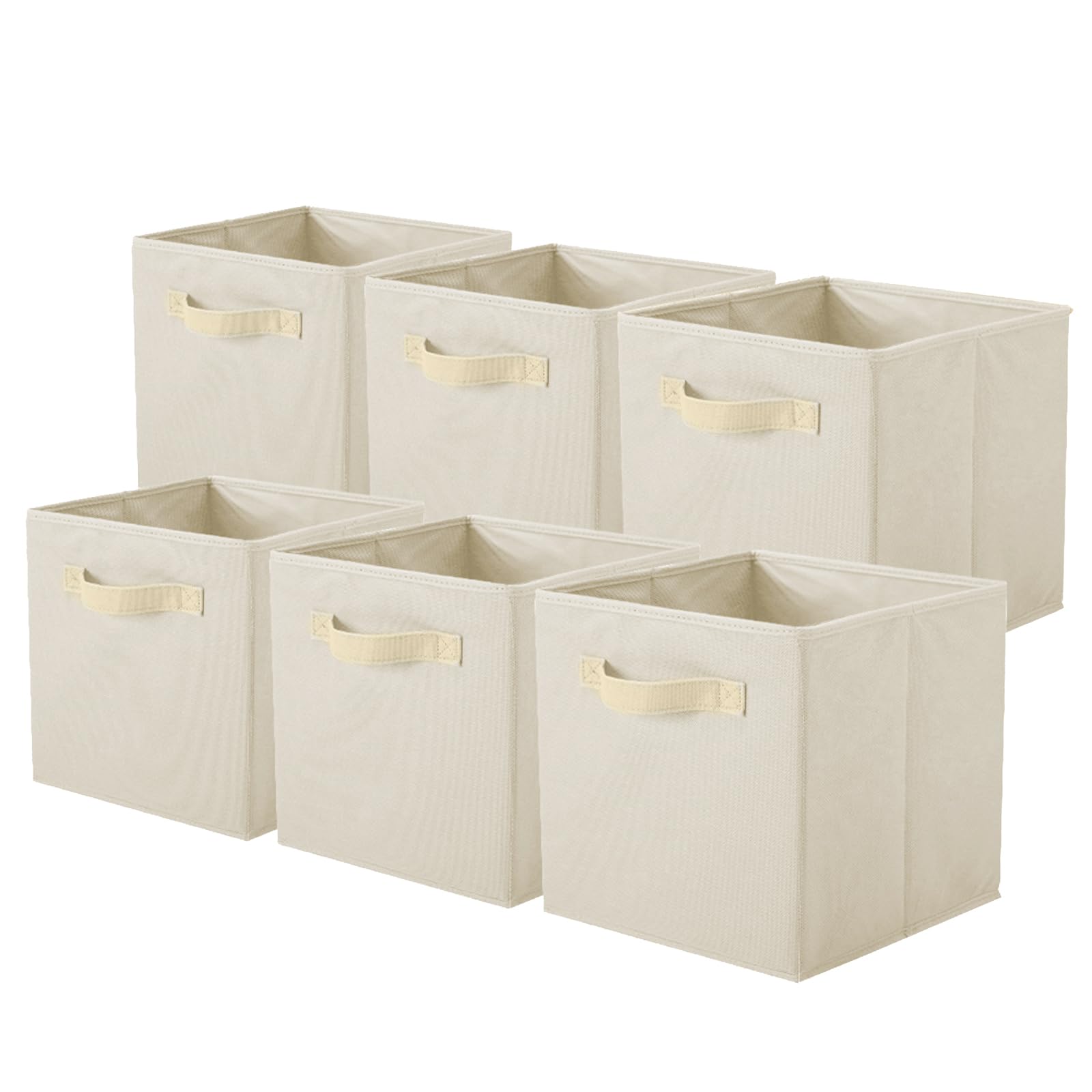 PowerKing Fabric Storage Box Organiser 6 Foldable Storage Container Storage Box, Cube, Beige