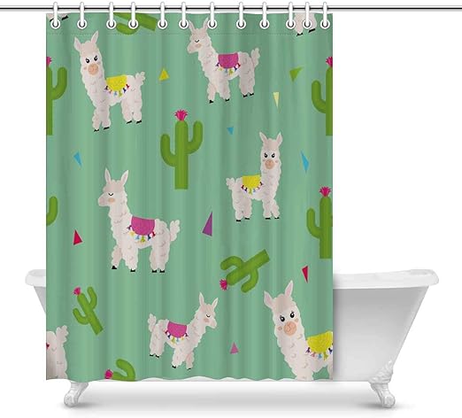 Amazon Com Interestprint Novelty Shower Curtain Bathroom Sets Cute Llama Alpaca Cactus Funny Fabric Home Bath Decor 84 X 69 Inches Home Kitchen