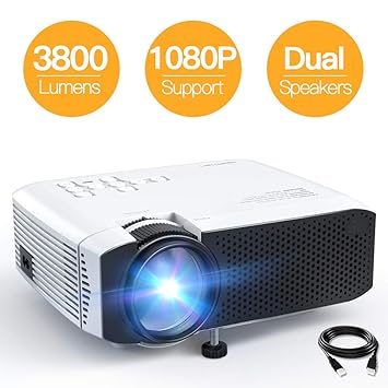 APEMAN Video Mini Portable Projector 3500 Lumen with Dual Built-in Speakers 45000 Hours LED Life Support HD 1080P HDMI/VGA/TF/AV/USB/TV Box/PS4/Smartphone for Home Theater Entertainment