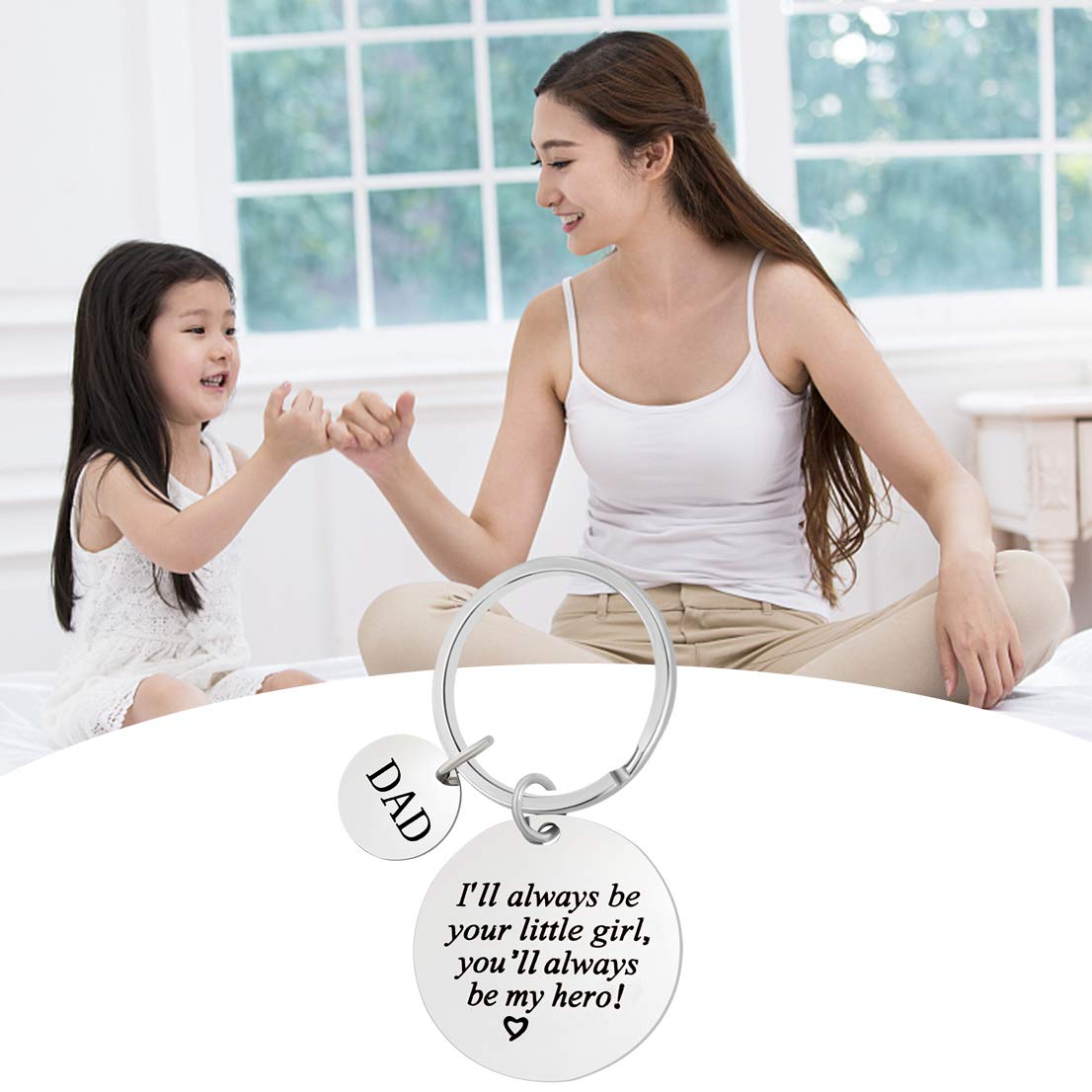 Tongcloud Father\'s Day Keychain - I\'ll Always Be Your Little Girl You Will Always Be My Hero Charm Keychain for Daddy