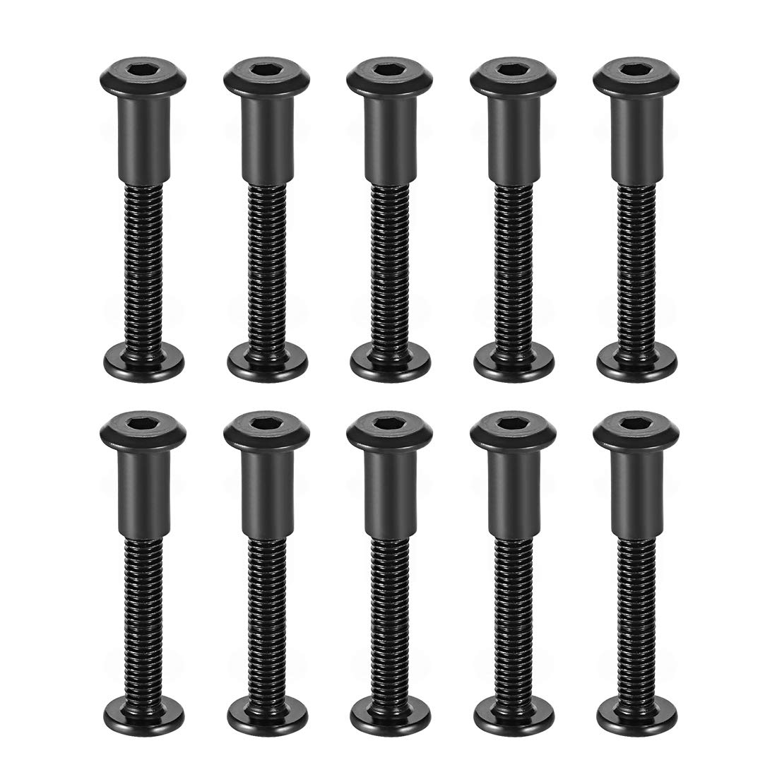 uxcell Screw Post Fit for 5/16"(8mm) Hole Dia, Male M6x50mm Belt Buckle Binding Bolts Leather Fastener Carbon Steel Black 10 Sets
