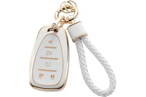 RUABIBAN for Chevy Key Fob Cover with Keychain, Soft TPU Key Case Protection Fit for Chevrolet Equinox Malibu Camaro Traverse