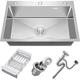 DuyviSteil 32 x 18 Inch Drop in Kitchen Sink, Nano-Coated Topmount Single Bowl Stainless Steel Sink with Drain Kit Baskets