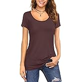 Amoretu Women's Scoop Neck Short/Long Sleeve Tees Cotton T Shirts Blouses Tops