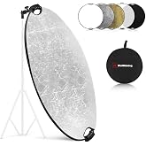 WELLMAKING 32'' Reflector Photography with tilt Adapter for Studio Outdoor | 80cm Light Reflector 5in1, Two 1/4" Grips, Collapsible with Bag High-End Coating Translucent, Silver, Gold, White and Black
