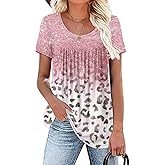 Rainoop Womens Summer Plus Size Tops Blouses Short Sleeve Shirts Lace Pleated Tunic Tops M-4XL