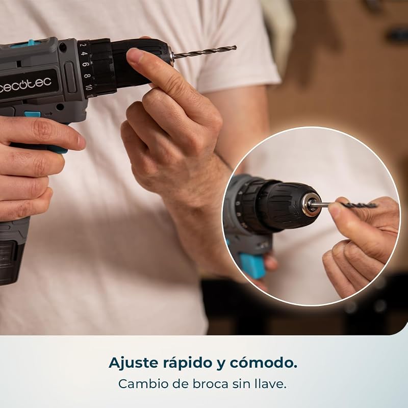 Taladro a Batería PowerForce 1000. 12V 2000mAh, 2 Velocidades 400/1400rpm, Par de Apriete 28Nm en 20 Niveles, Luz LED, Cambio de Broca sin Llave, Diseño Ergonómico, Incluye Puntas y Brocas