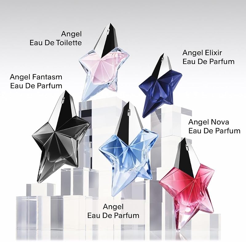 Mugler angel eau de parfum, perfume feminino, aroma gourmand com notas de âmbar, fragrância fascinante, recarregável, 100 ml