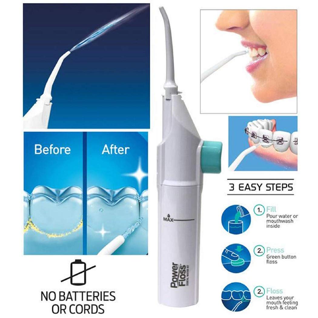 Floss Dental Water Jet Portable Oral Irrigator Water Flosser Tooth Cleaner Home and Travel Use (White)