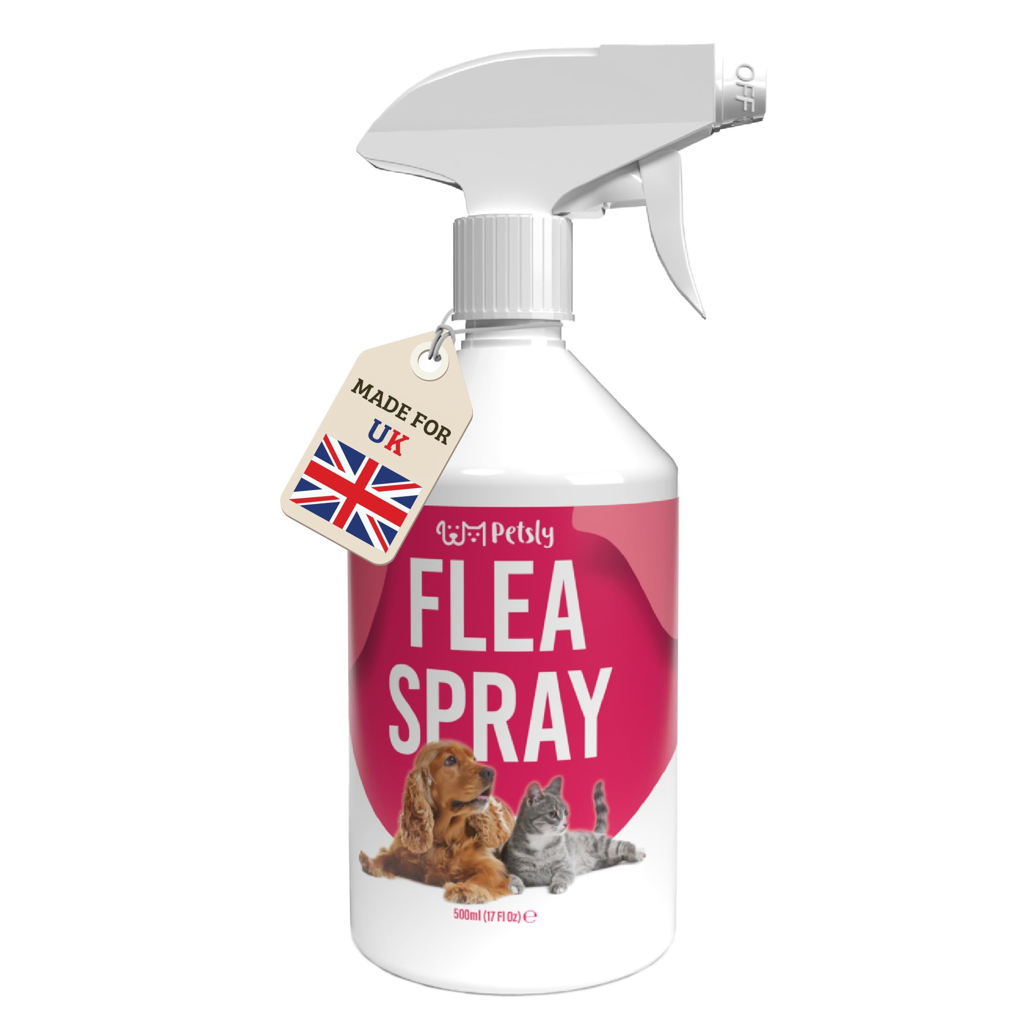 Petsly Flea Spray for the Home - 500ml - Max Strength, 100% Non-Toxic, Fast-Acting, Non-Staining, Long-Lasting Protection, Effective for Mattresses, Bedding, Furniture & Textiles - Family & Pet Safe