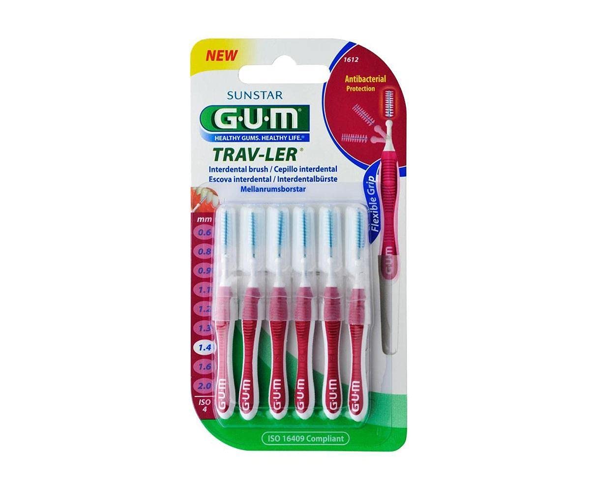 GUM Trav-ler Interdental Brushes 6 pieces ISO 4 pink 1.4mm, pack of 3 (3x 6 pieces)
