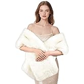 FeelfunFeather Women's Faux Fur Shawl, Long Winter Warm Scarf Shawl for Bridal Wedding Party Festive Celebrations Christmas
